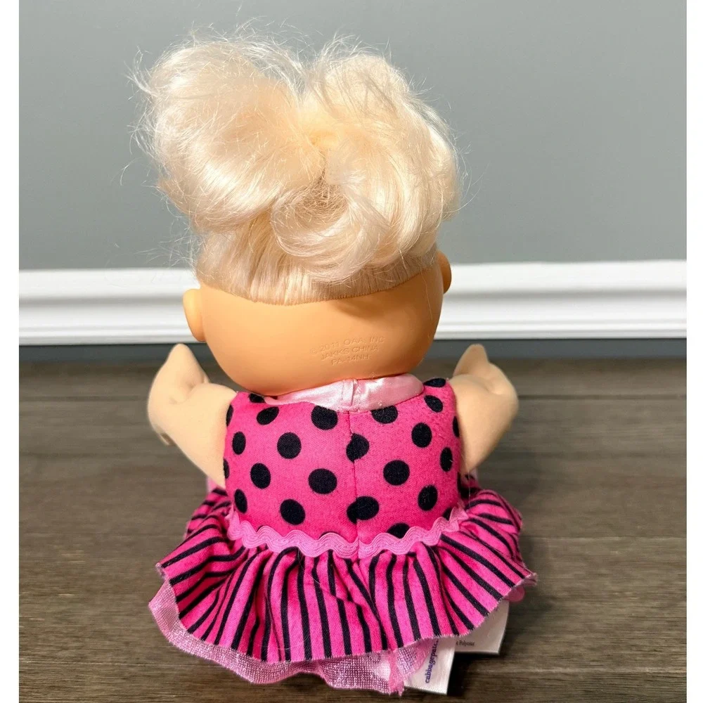 Cabbage Patch Kids 2011 Jakks Blonde Baby Doll Pink Polka Dot Dress‎  Plush